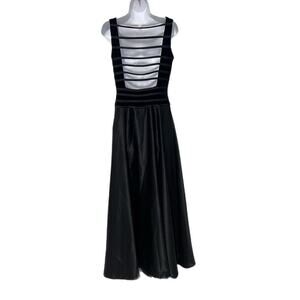 JS Collection Maxi Dress Gown Size 12 Black Velvet Stripe Back Satin Sleeveless